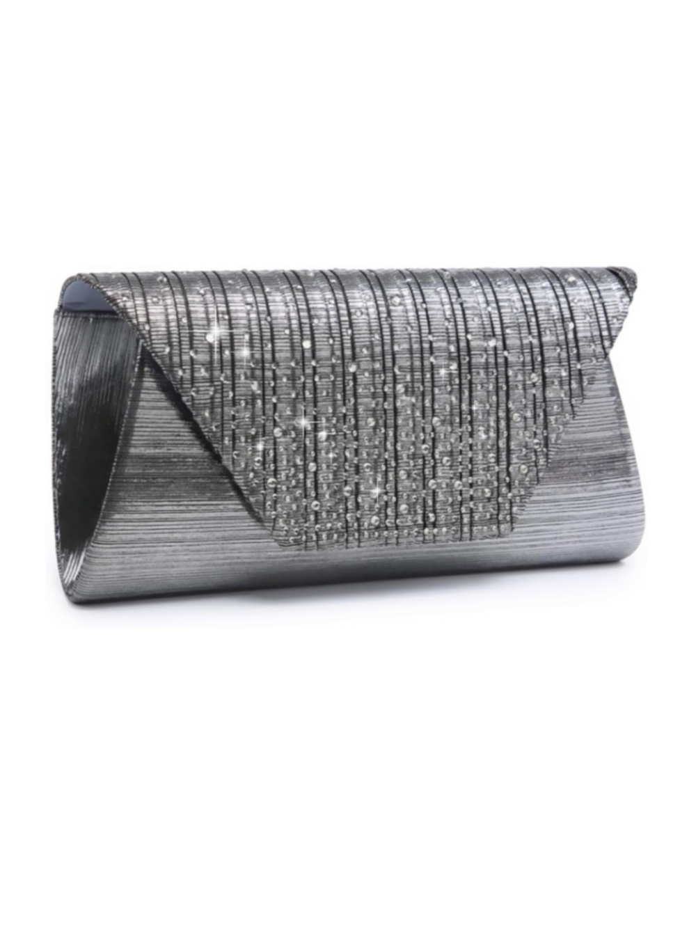 Women's Gray Pewter Glitter Rhinestone Evening Bag / Clutch